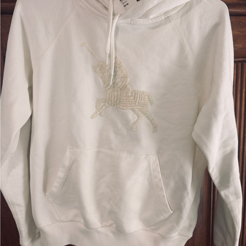 Ralph Lauren Cream Hoodie with Beaded Polo Logo